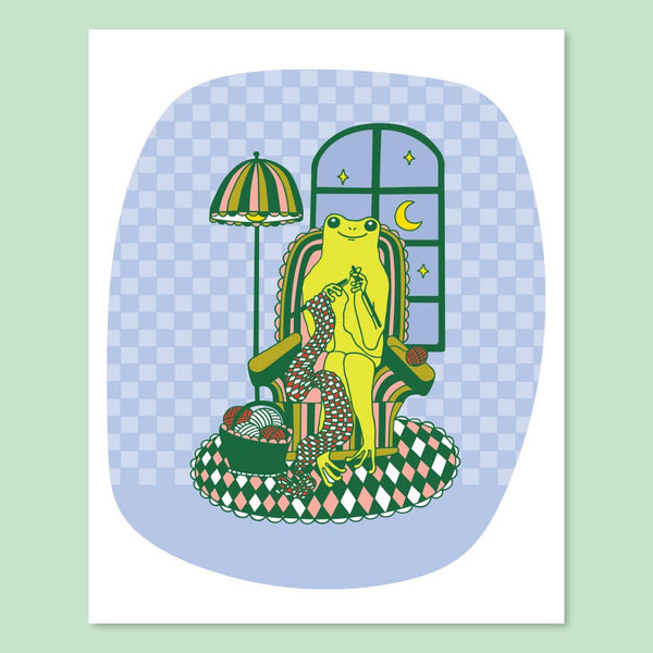 Knitting Frog Print - 8 x 10 Art Print