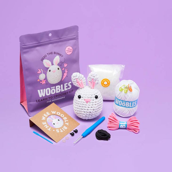 DIY Crochet kit featuring a small white rabbit