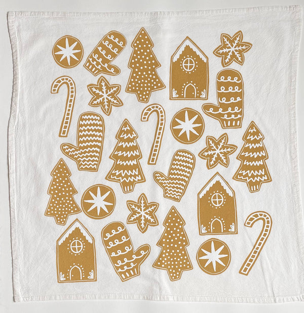 Gingerbread Toss on White - Christmas Cookie Tea Towel