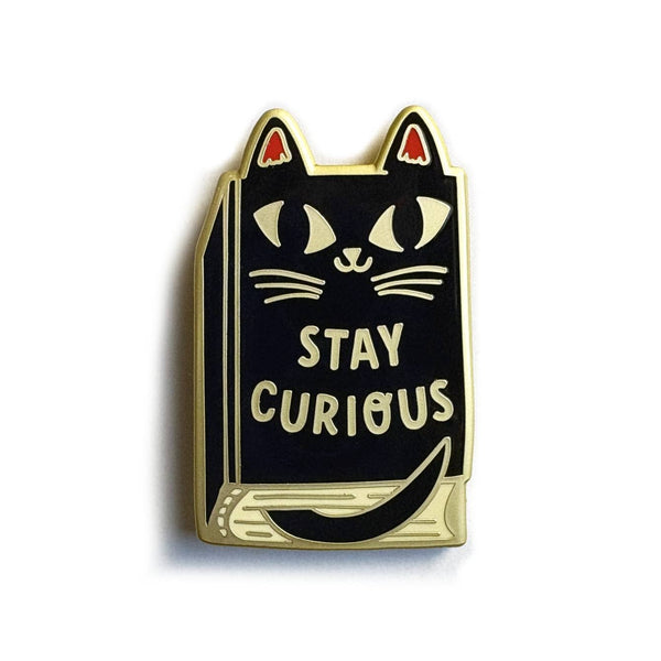 Stay Curious Cat Book Enamel Pin