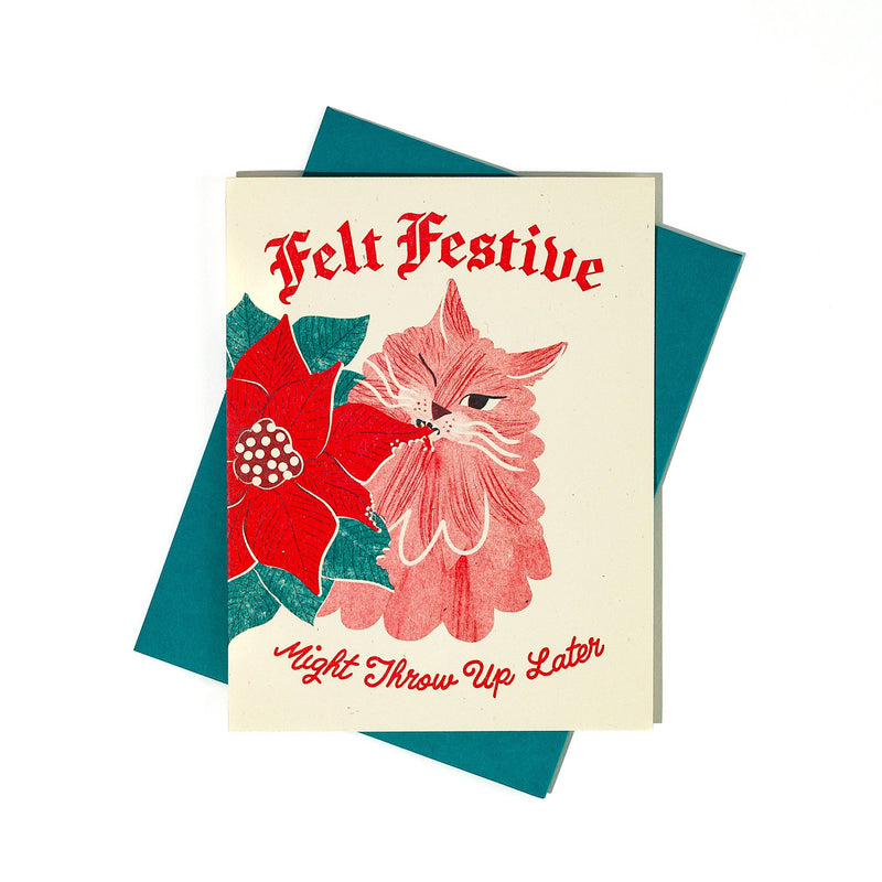 Felt Festive Cat Holiday Card