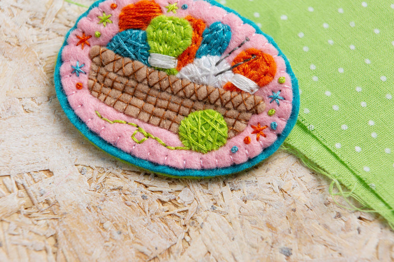 Knitting Basket Brooch Felt Craft Kit