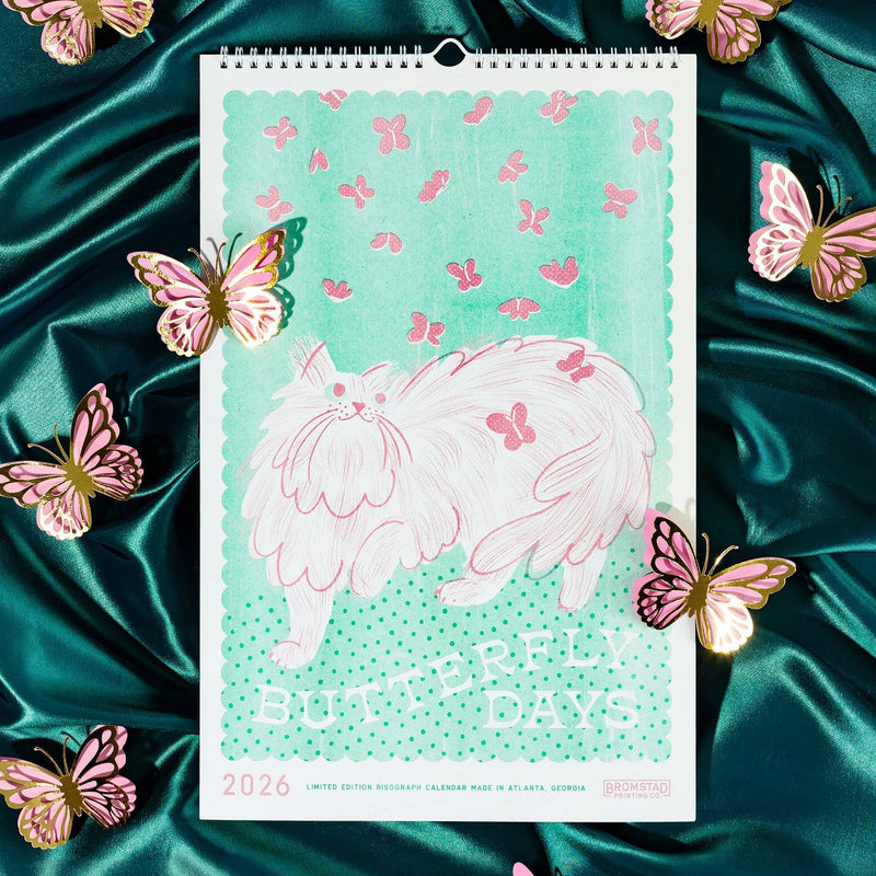 2026 Risograph "Butterfly Days" Wall Calendar | Cat Calendar