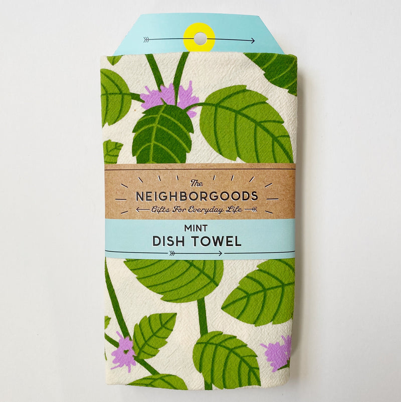 Tea towel with potted mint plant design