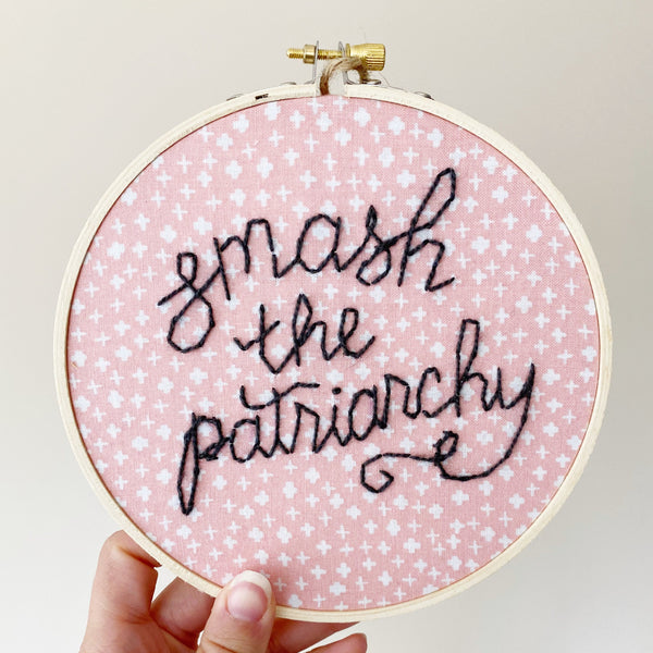 Smash the Patriarchy Hand-Stitched Embroidery - Pink Checks