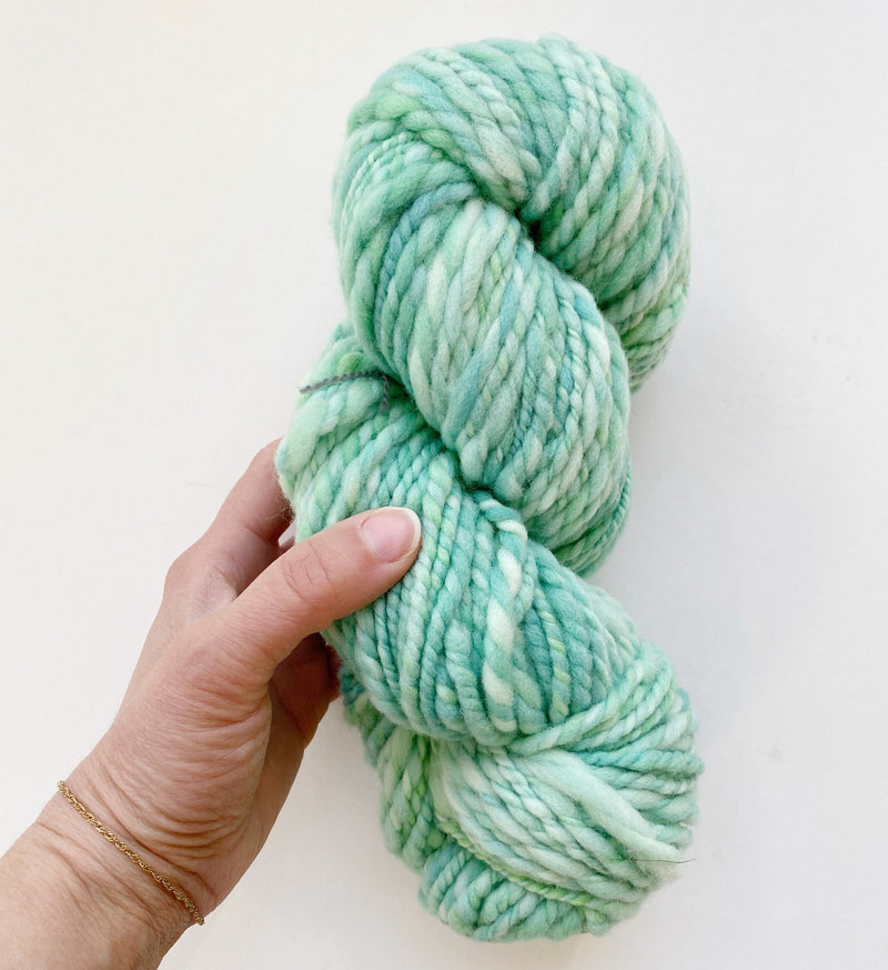 Minty Green Hand-Spun Bulky Merino Wool Yarn