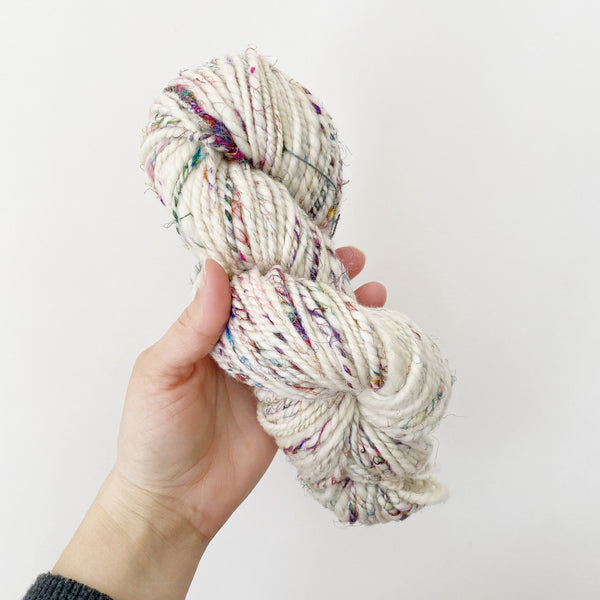 Corriedale and Recycled Sari Silk Hand-spun Bulky Wool Art Yarn