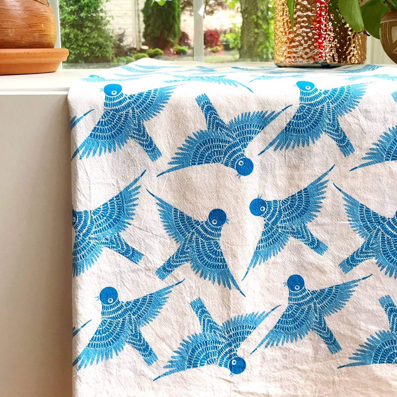tea towel wit bluebird pattern