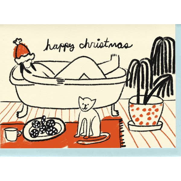 Christmas card with cat and bubble bath