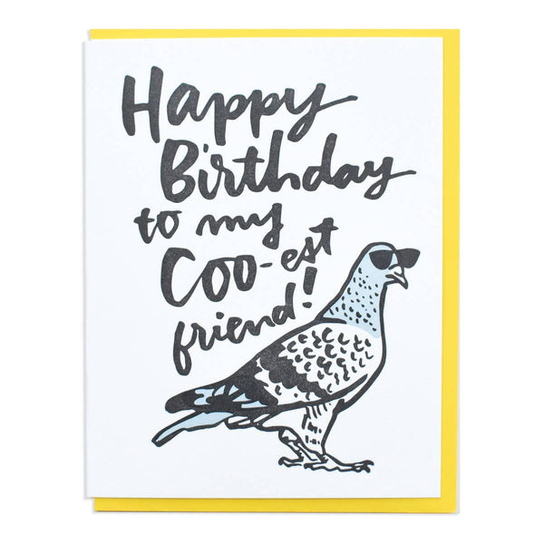 Happy Birthday Pigeon Card text Happy birthday to coo-est friend
