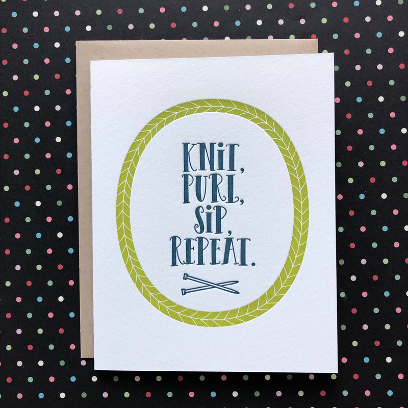 Knit Purl Sip Repeat Card