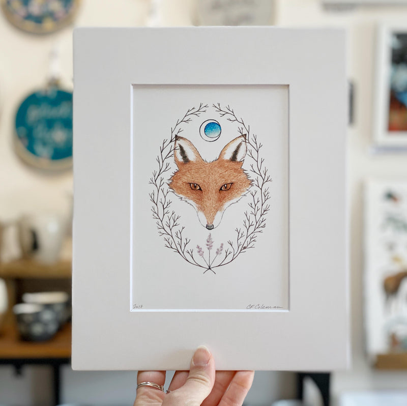Fox Art Print - brown fox head