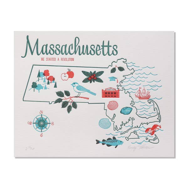 Massachusetts State Letterpress Print