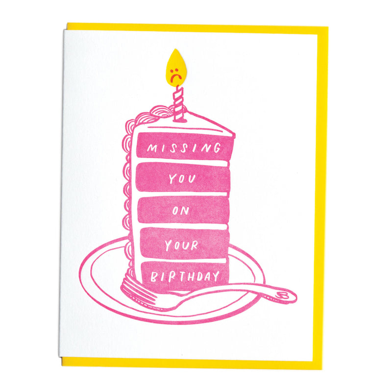 Missing You Birthday Card - pink cake with candle
