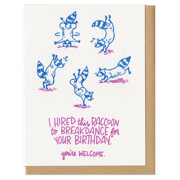 Breakdance Raccoon Birthday greeting Card