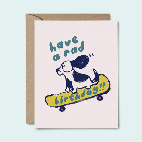 Have a Rad Bday Card dog on skateboard