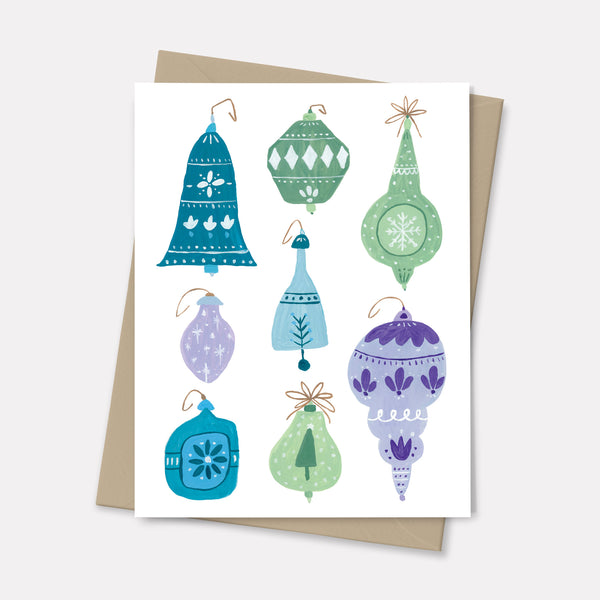 christmas card featuring folk style christmas ornaments