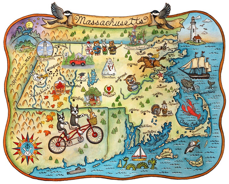 Products Massachusetts Map Art Print