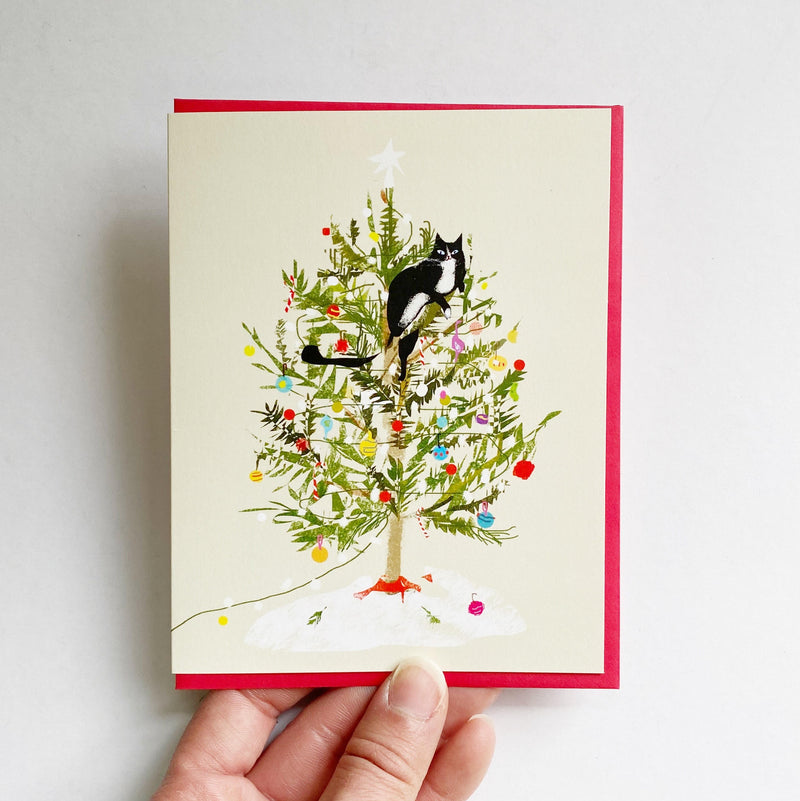 Christmas Tree Climbing Cat Card